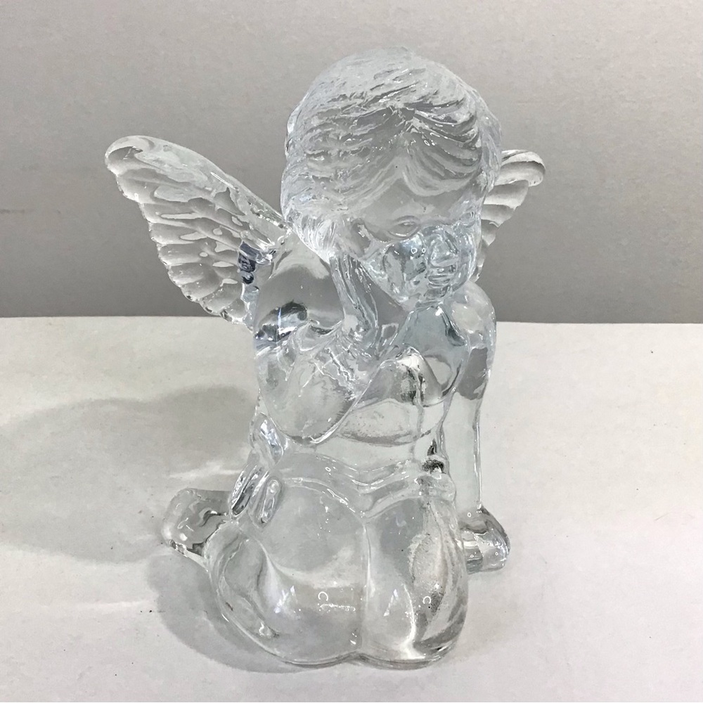 Vintage Angel Cherub Taper Candle Holder Heavy Clear Glass 5.25”H Excellent - Picture 8 of 12